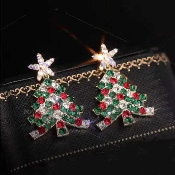 Christmas tree 🎄 earrings colorful stones - Picture 3 of 4